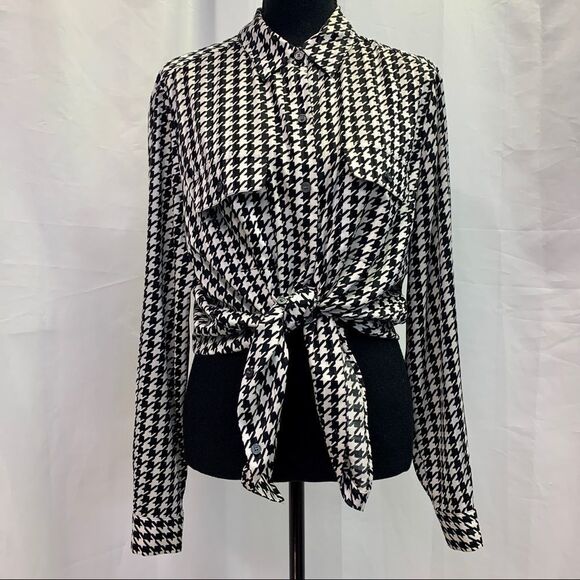 Jones New York collection houndstooth button front blouse black white Sz14 NWOT - Picture 4 of 10